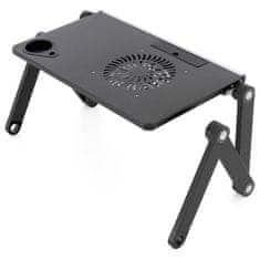 Greatstore Notebookový stolek s USB větrákem - stříbrnočerný
