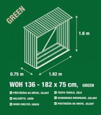 Greatstore Přístřešek na dřevo G21 - 136 x 182 x 75 cm, zelený