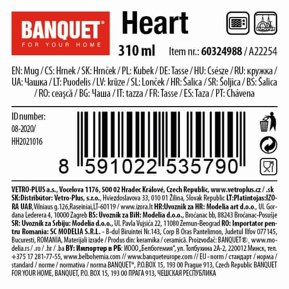 Banquet Hrnek keramický HEART 310 ml růžová