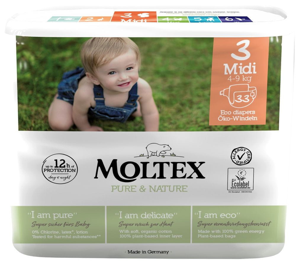 Levně MOLTEX Plenky Pure & Nature Midi 4-9 kg - ekonomické balení (4 x 33 ks)