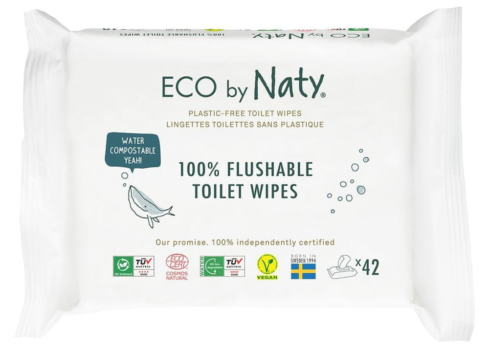 ECO by Naty ECO vlhčené splachovatelné ubrousky s funkcí toaletního papíru bez vůně (3x 42 ks)