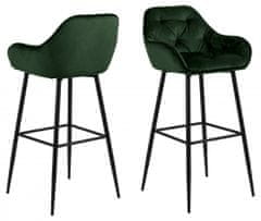 Design Scandinavia Barové židle Brooke (SET 2ks), tkanina, tmavě zelená