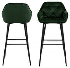 Design Scandinavia Barové židle Brooke (SET 2ks), tkanina, tmavě zelená