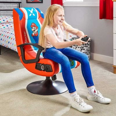 herní židle s mariem Nintendo super mario sklopná skládací pohodlná měkké polstrování vhodná i pro dospělé snadné čištění díky potahu z koženky zabudované reproduktory a subwoofer v opěradle