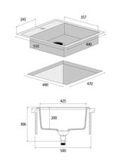 Concept Granitový dřez bez odkapu DG00C50wh Cubis BÍLÝ