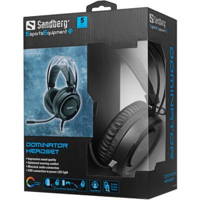 Sandberg Dominator Headset s mikrofonem profesionální drátová herní sluchátka mikrofon PC hry