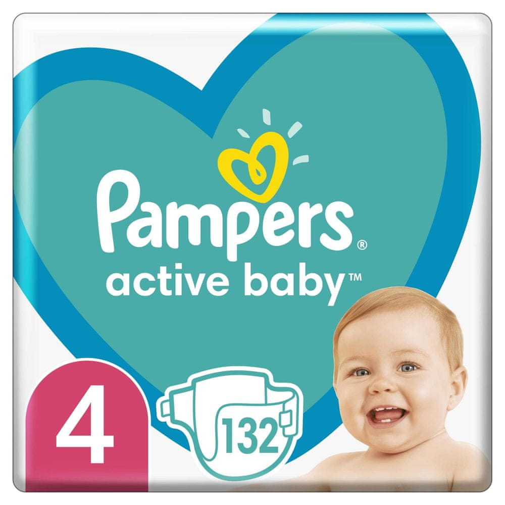 Levně Pampers Active Baby Plenky Velikost 4, 132 Plenek, 9-14 kg