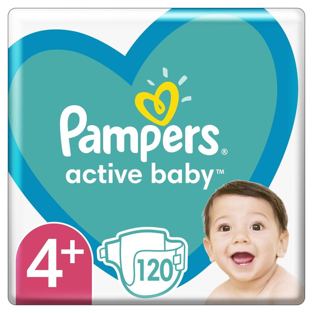 Pampers Active Baby Plenky Velikost 4+, 120 Plenek, 10–15 kg