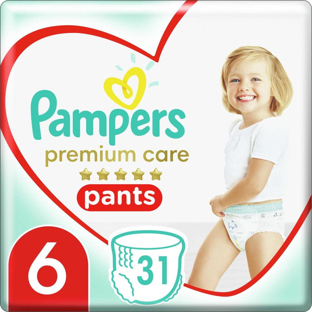 Levně Pampers Plenkové kalhotky Premium Care Pants 6 (15+ kg) 31 ks
