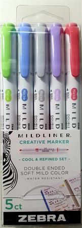 ZEBRA Pen Sada zvýrazňovačů "Mildliner Cool and Refined", 5 barev, 1,0 / 3,5 mm, oboustranný, 78205