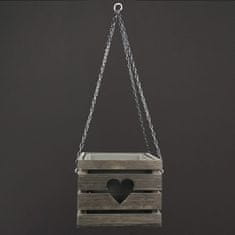 AMADEA Dřevěný závěsný obal s květináčem se srdcem tmavý, 27x27x21 cm, český výrobek