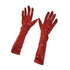 funny fashion Dlouhé rukavice s flitry - červené 45 cm