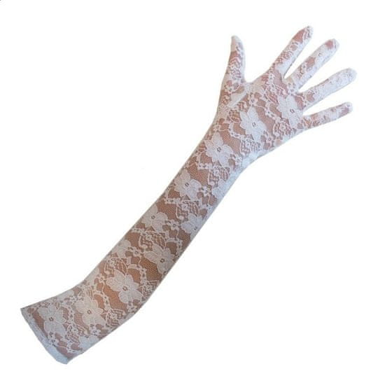 funny fashion Krajkové dlouhé rukavice bílé 45cm