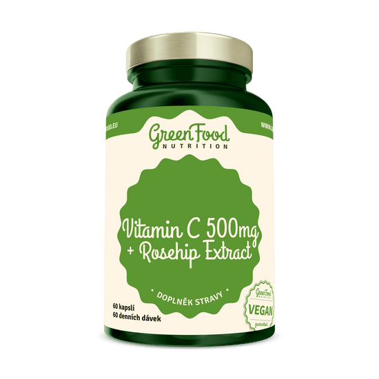 GreenFood Nutrition Vitamin C 500 + Extrakt ze šípků, 60 kapslí - EXPIRACE 11/23