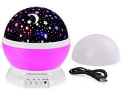Noční LED lampička s projekcí hvězd, otočná, růžová E-150-RU