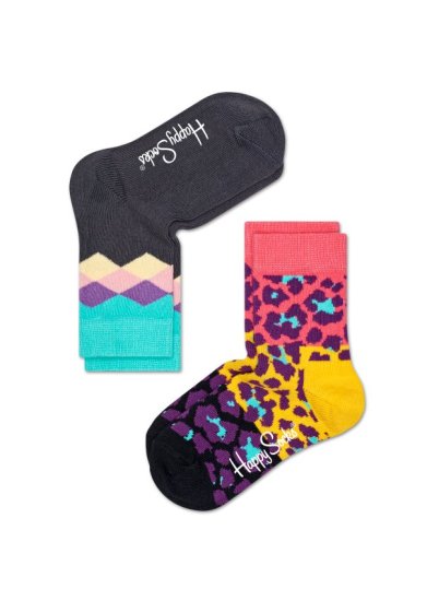 Happy Socks Dětské barevné ponožky Happy Socks, dva páry – Argyle a Leopard - 0-12M