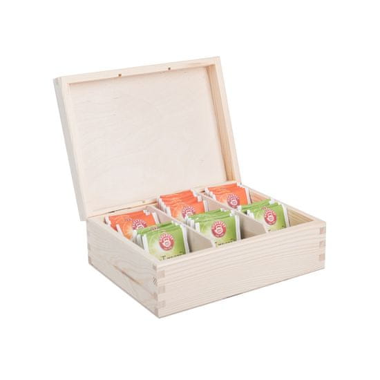 Čisté dřevo Dřevěná krabička na čaj (6 přihrádek)