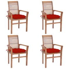 Greatstore Jídelní židle 4 ks červené podušky masivní teak