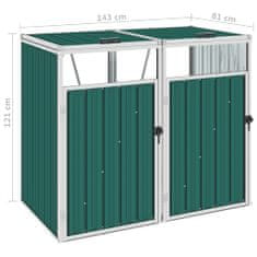 Vidaxl Dvojitý přístřešek na popelnice zelený 143 x 81 x 121 cm ocel