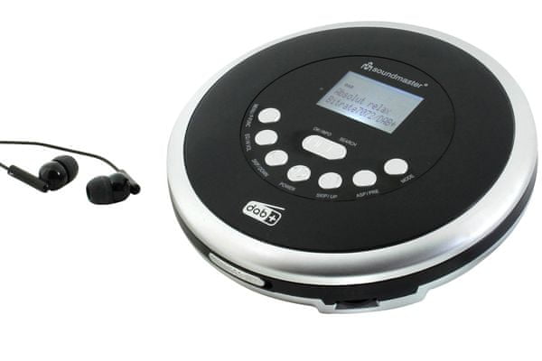  výkonný discman CD prehrávač Soundmaster cd9290sw prevádzka na batérie napájanie zo siete dobíjanie batérie ekvalizér posilnenie basov fm dab plus tuner 10 predvolieb káblové slúchadlá ako darček v balení 