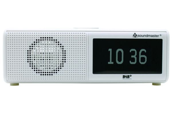  moderný rádiobudík Soundmaster ur8350we stmievateľný veľký led displej aux in skvelý zvuk budenia alarmom budenie rozhlasovou stanicou fm dab tuner predvoľby snooze funkcia usb prehrávanie 