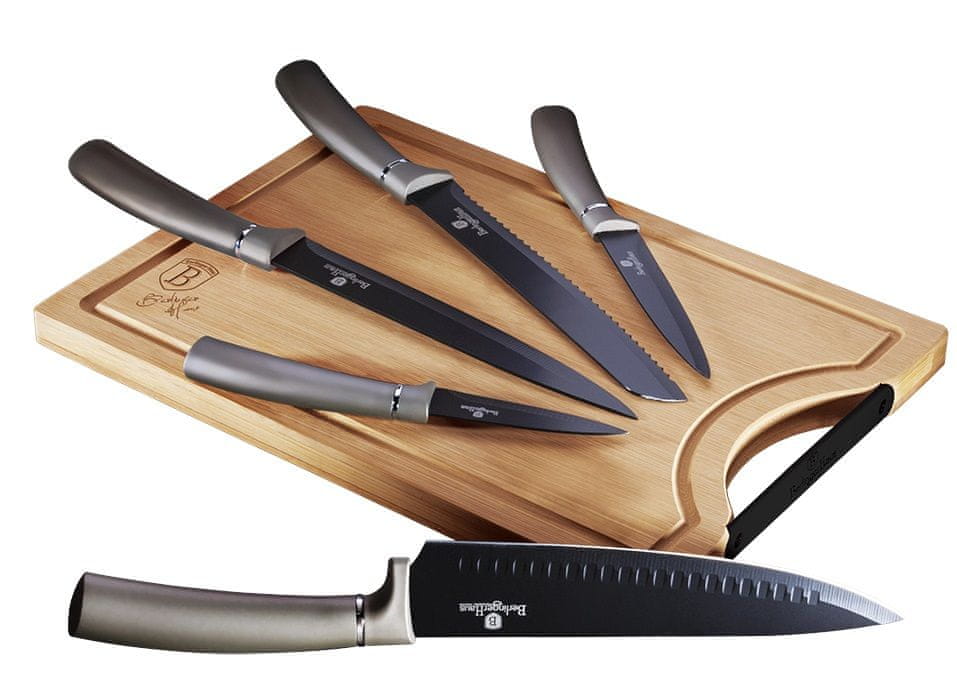 Berlingerhaus Sada nožů s nepřilnavým povrchem s prkénkem Carbon PRO Line 6 ks