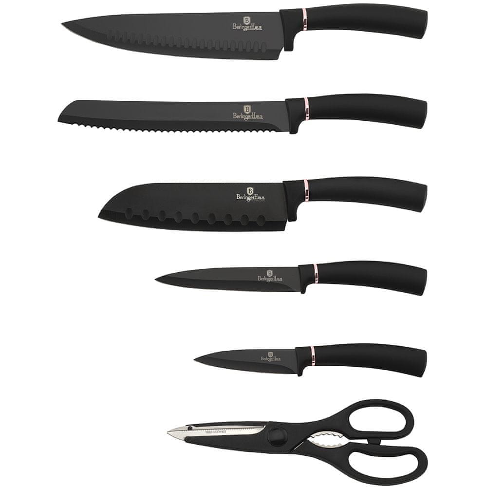 Berlingerhaus Sada nožů ve stojanu a kuchyňské náčiní s prkénkem I-Rose Edition 13 ks