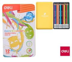 Deli stationery Pastelky DELI trojhranné 12 barev Color Emotion kovové pouzdro EC00205