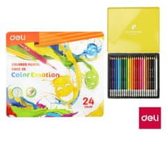 Deli stationery Pastelky DELI trojhranné 24 barev Color Emotion kovové pouzdro EC00225