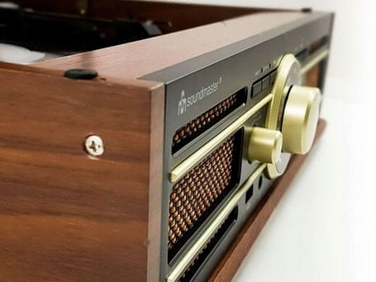 retro gramofon soundmaster pl550br 3 rychlosti přehrávání desek usb nahrávání aux in vstup line out sluchátkový jack protiprachový kryt dálkové ovládání vestavěné reproduktory