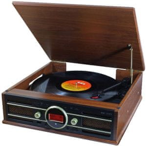 retro gramofon soundmaster PL585BR 3 rychlosti přehrávání desek usb nahrávání aux in vstup line out sluchátkový jack protiprachový kryt dálkové ovládání vestavěné reproduktory