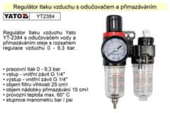 YATO  Regulátor tlaku vzduchu s odlučovačem a přimazáváním, 1/4", redukční ventil YT-2384