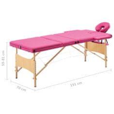 Greatstore Skládací masážní stůl 3 zóny dřevěný růžový