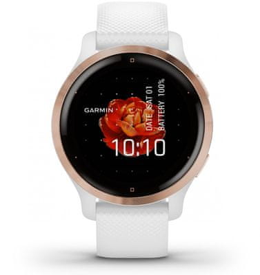 Chytré hodinky Garmin VENU 2S, AMOLED displej, smart watch, pokročilé, zdravotní funkce, tep, dech, menstruační cyklus, pitný režim, metabolismus, kalorie, vzdálenosti, kroky, aktivita, odpočinek, spánek dlouhá výdrž baterie 10 dní vodotěsné 5 ATM animovaná cvičení hudební přehrávač 650 skladeb Garmin Pay bezkontaktní platby Gorilla Glass 3 sportovní aplikace silové tréninky detailní analýza spánku