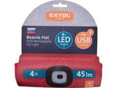 Extol Light čepice s čelovkou 4x45lm, USB nabíjení, bílá/modrá/červená