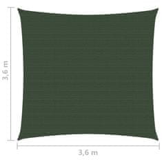 Greatstore Stínící plachta 160 g/m2 tmavě zelená 3,6 x 3,6 m HDPE