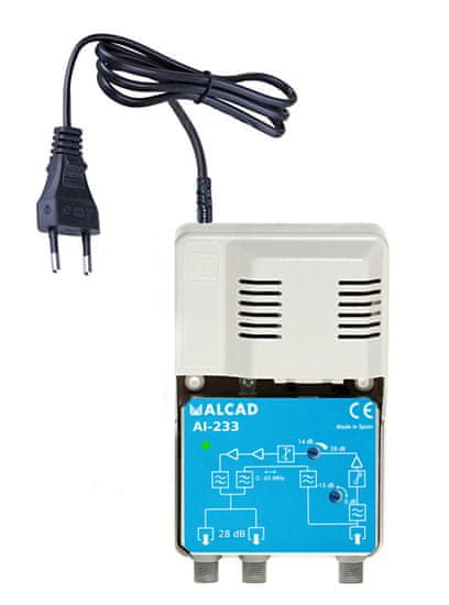 ALCAD Domovní zesilovač 28 dB AI-223 s vestavěným napájecím zdrojem