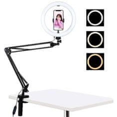 Puluz Selfie Ring kruhové LED světlo 10'' + držák na stůl, černé