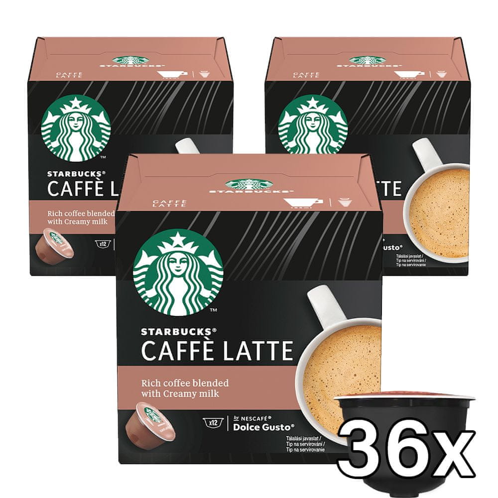 Levně Starbucks Caffe Latte by NESCAFE DOLCE GUSTO Kávové kapsle, 3x12 kapslí v balení
