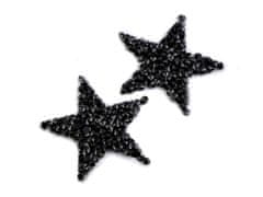 Kraftika 2ks černá nažehlovací hvězda s kamínky malá