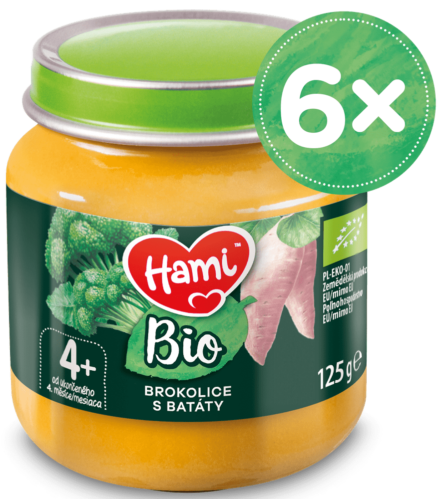 Hami BIO zeleninový příkrm Brokolice s batáty 6x 125g, 4+