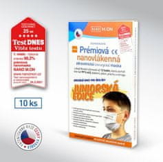 NANO M.ON JUNIOR (10 ks) - Prémiová "CE" nanovlákenná zdravotnická maska - dětská nanorouška - ORANŽOVÁ gumička (nanomon)