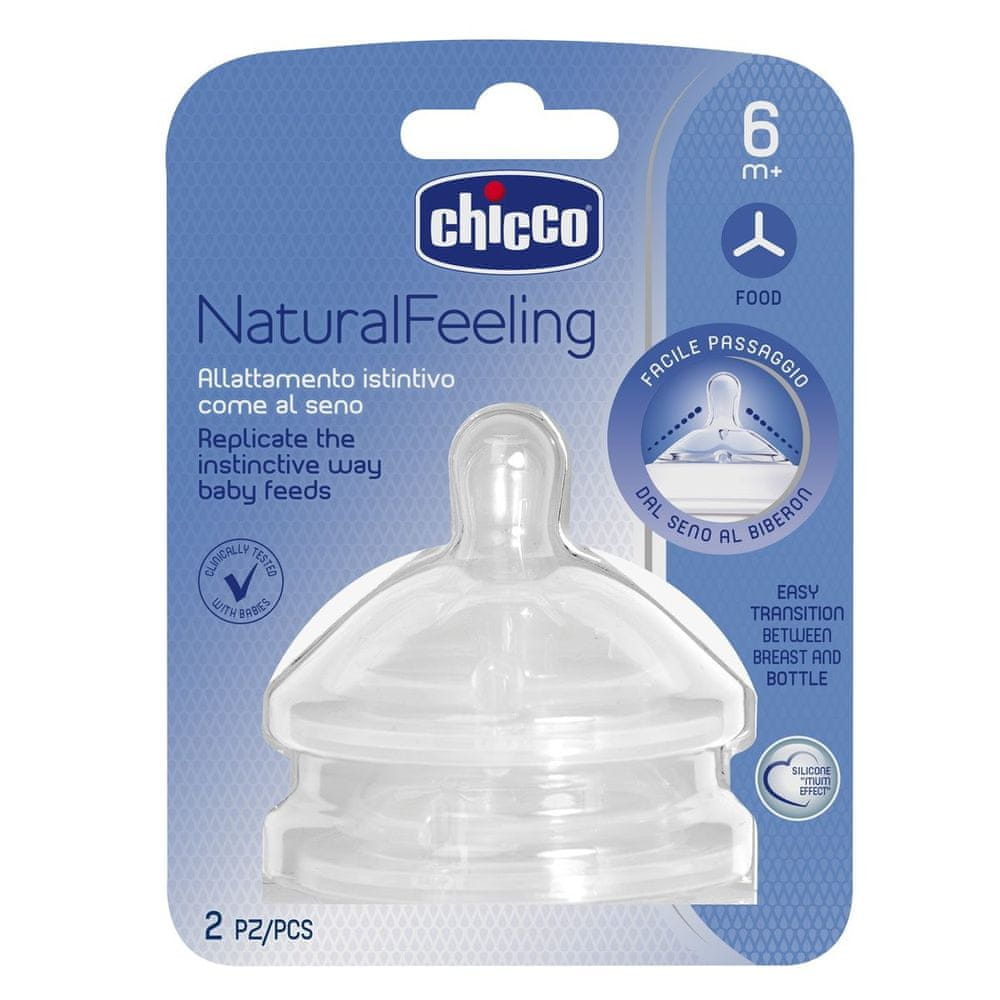 Chicco Dudlík na láhev Natural Feeling silikon na kaši 2 ks, 6m +