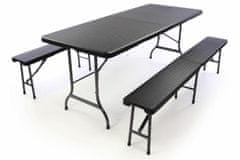 shumee Zahradní set lavice a stůl v ratanovém designu - černá