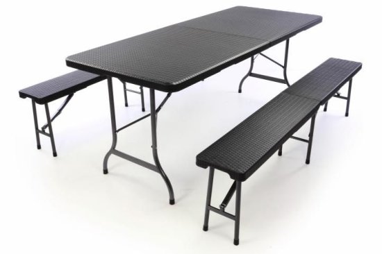 Greatstore Zahradní set lavice a stůl v ratanovém designu - černá
