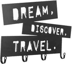 Greatstore Nástěnný věšák se čtyřmi háčky, Dream, Discover, Travel