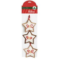 Guirma Vánoční ozdoby 3ks dřevěné hvězdičky s knoflíky 9 cm