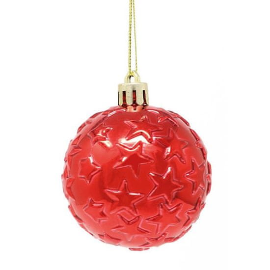 Guirma Vánoční ozdoby červené koule s hvězdičkami 4 ks 8 cm