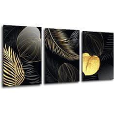 Impresi Obraz Abstraktní květiny černo zlaté - 150 x 70 cm (3 dílný)