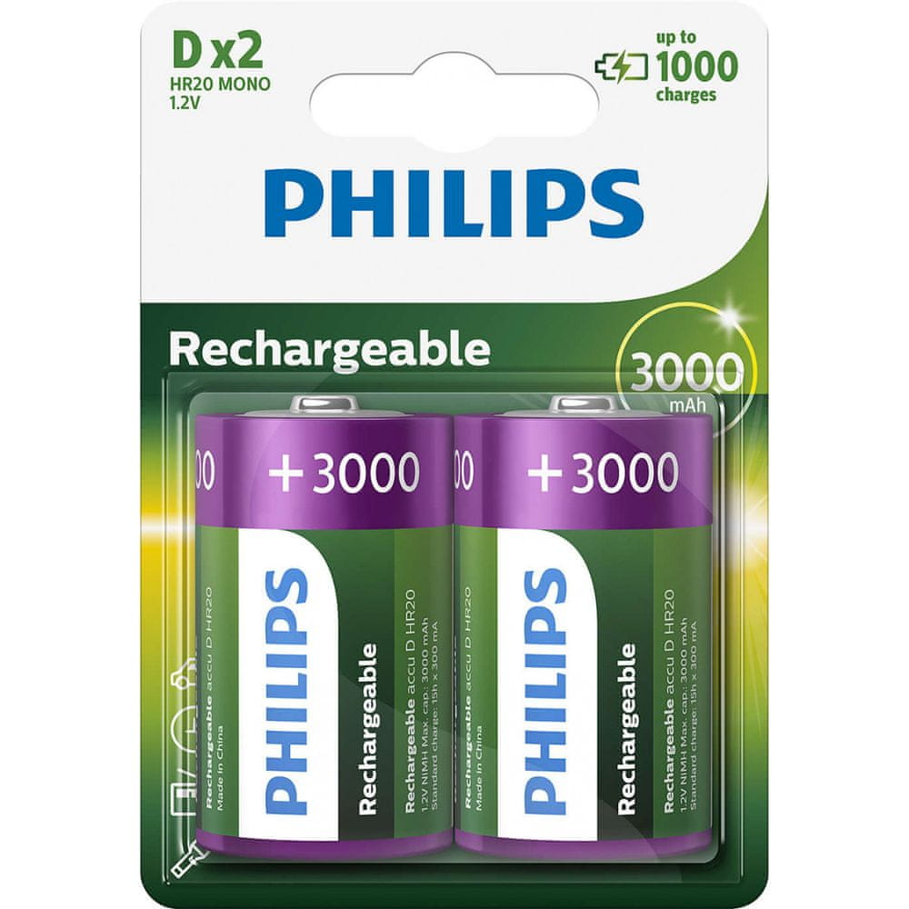 Levně Philips D 2ks 3000mAh Rechargeables (R20B2A300/10)